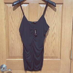 EXPRESS Women's L Ruched Sides V-Neck Y2K Black Sleeveless Tank Top NWT NEW